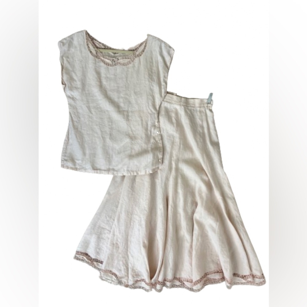 Vintage Linda Alland for Ellen Tracy Linen 2 Piece Pale Pink Skirt Set. Size 6